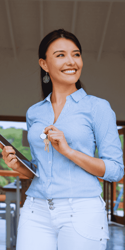 Rent vs Own a home-happy female realtor image
